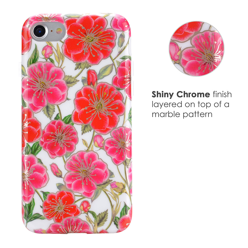 White Hibiscus Rose Gold Chrome Floral iPhone Case