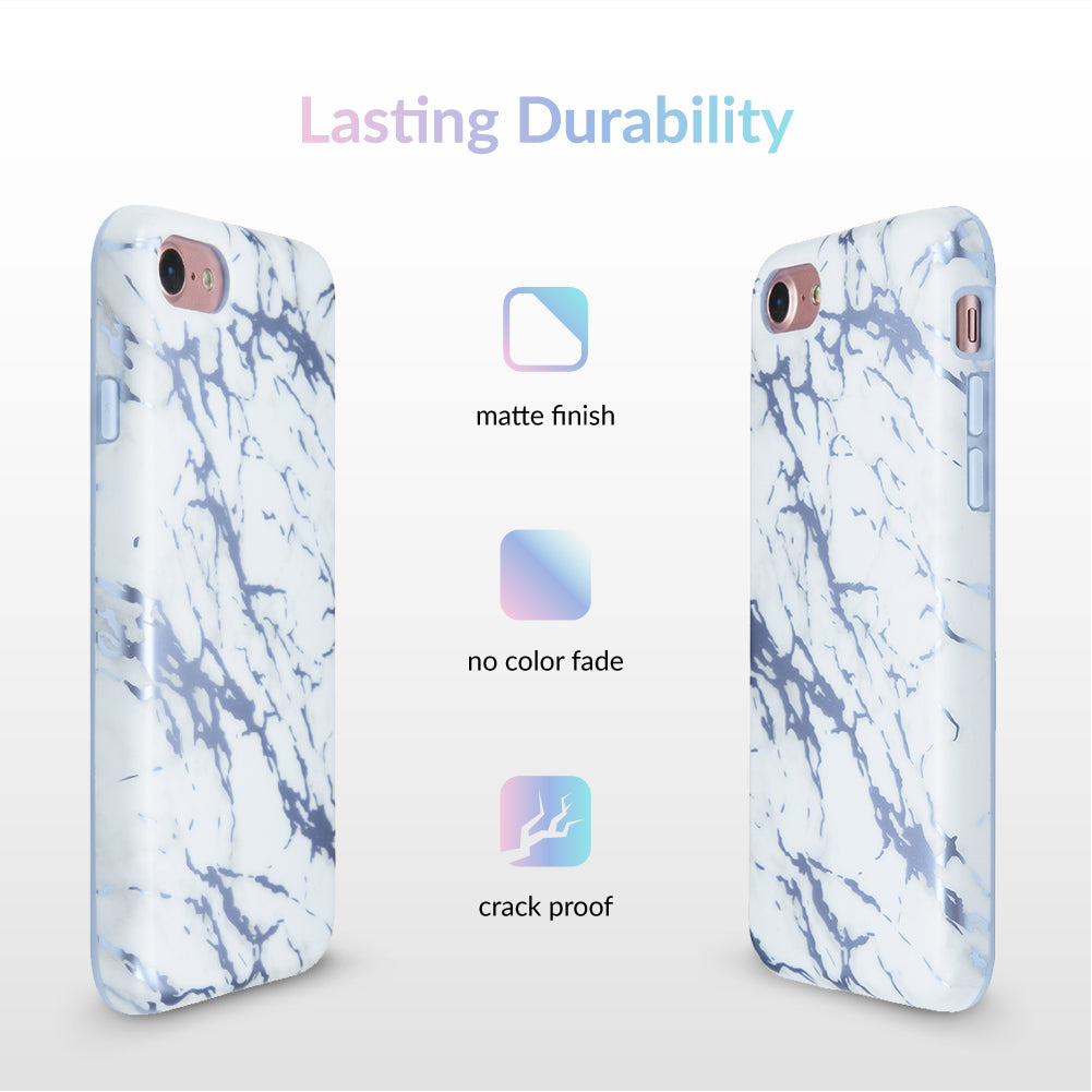 White Marble Blue Chrome iPhone Case