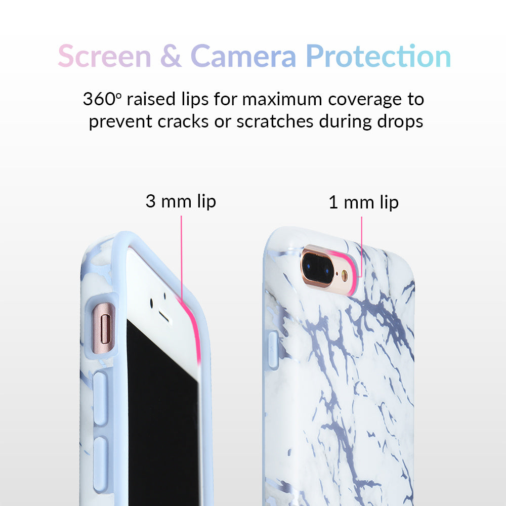 White Marble Blue Chrome iPhone Case