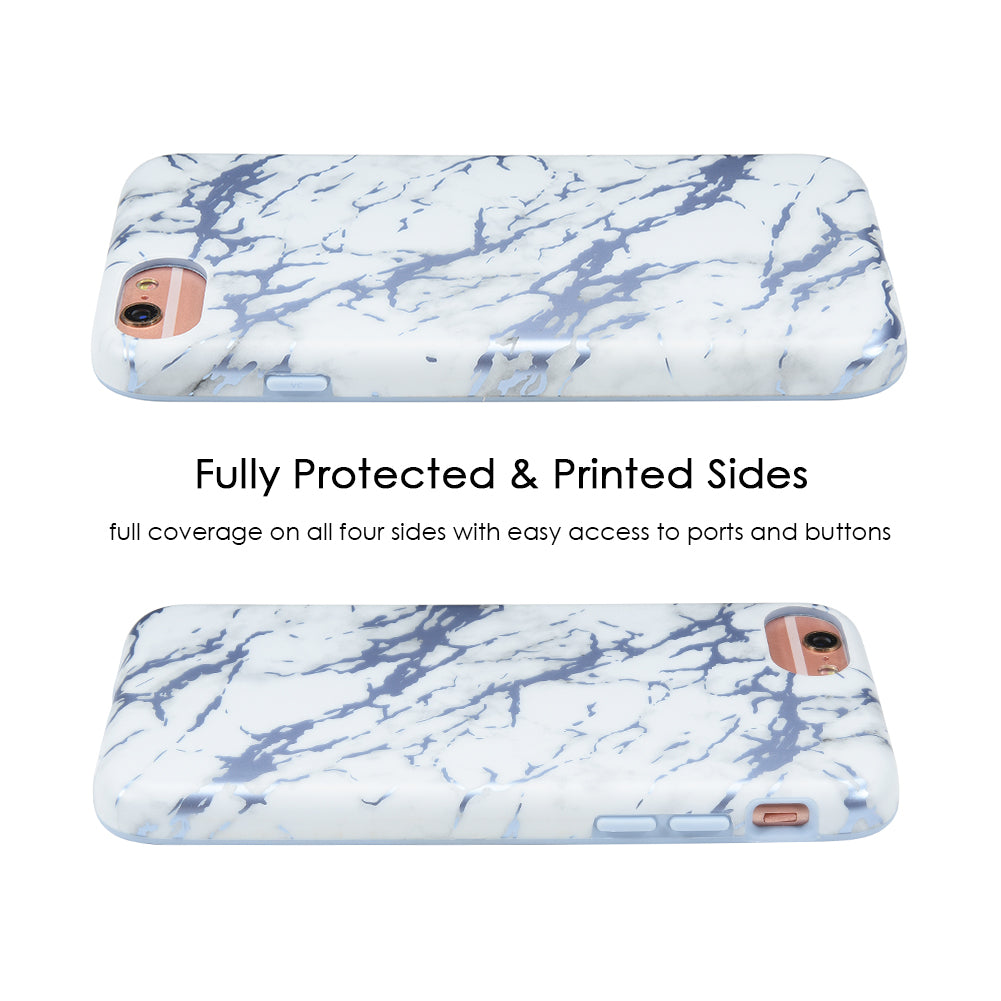 White Marble Blue Chrome iPhone Case
