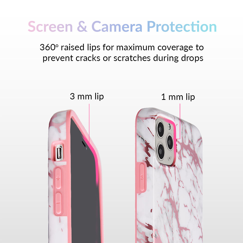 White Marble Pink Chrome iPhone Case