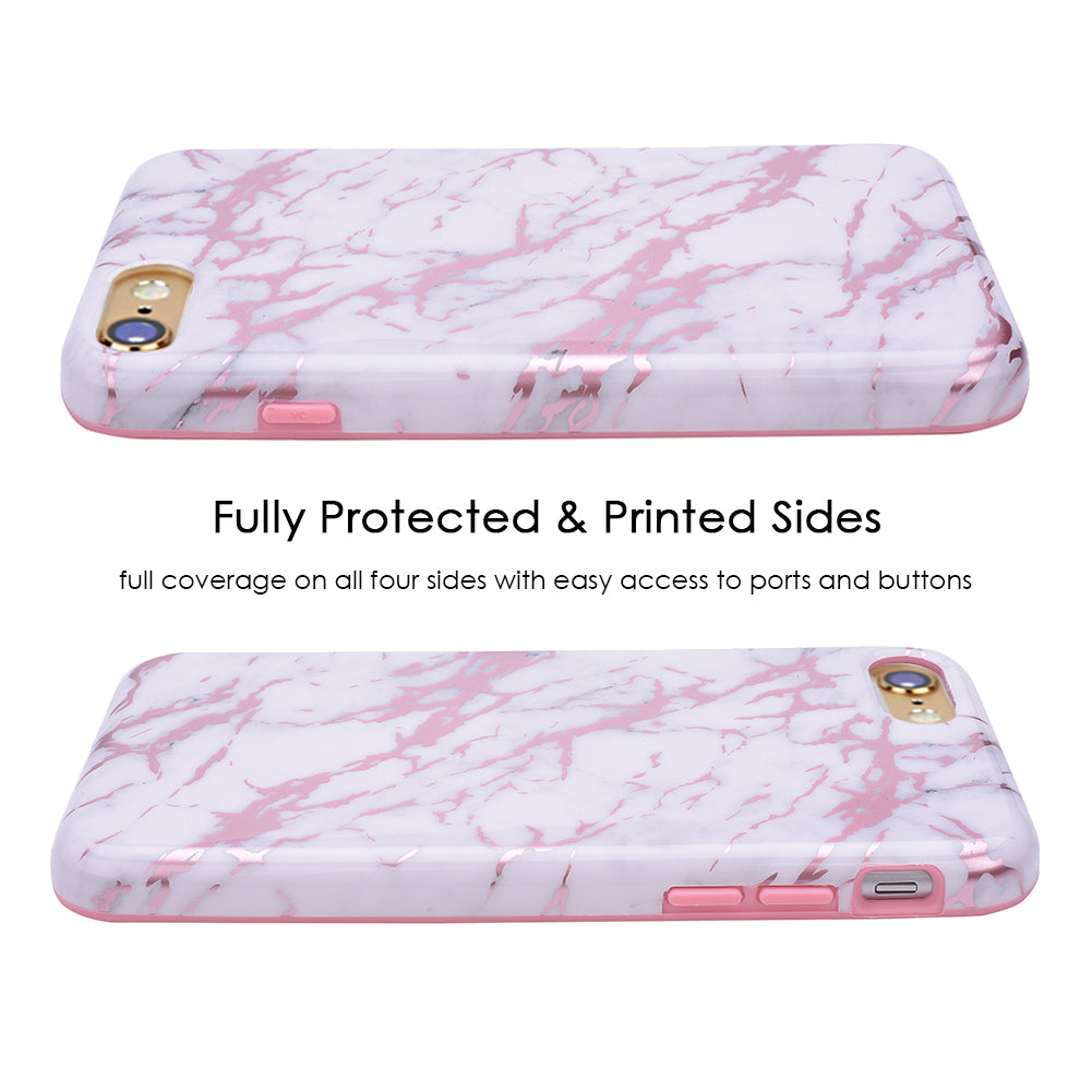 White Marble Pink Chrome iPhone Case