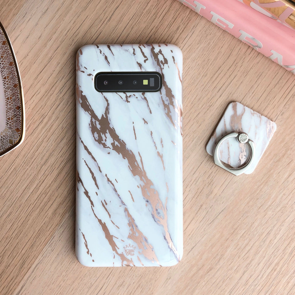 White Marble Rose Gold Chrome 2 Samsung Galaxy Case