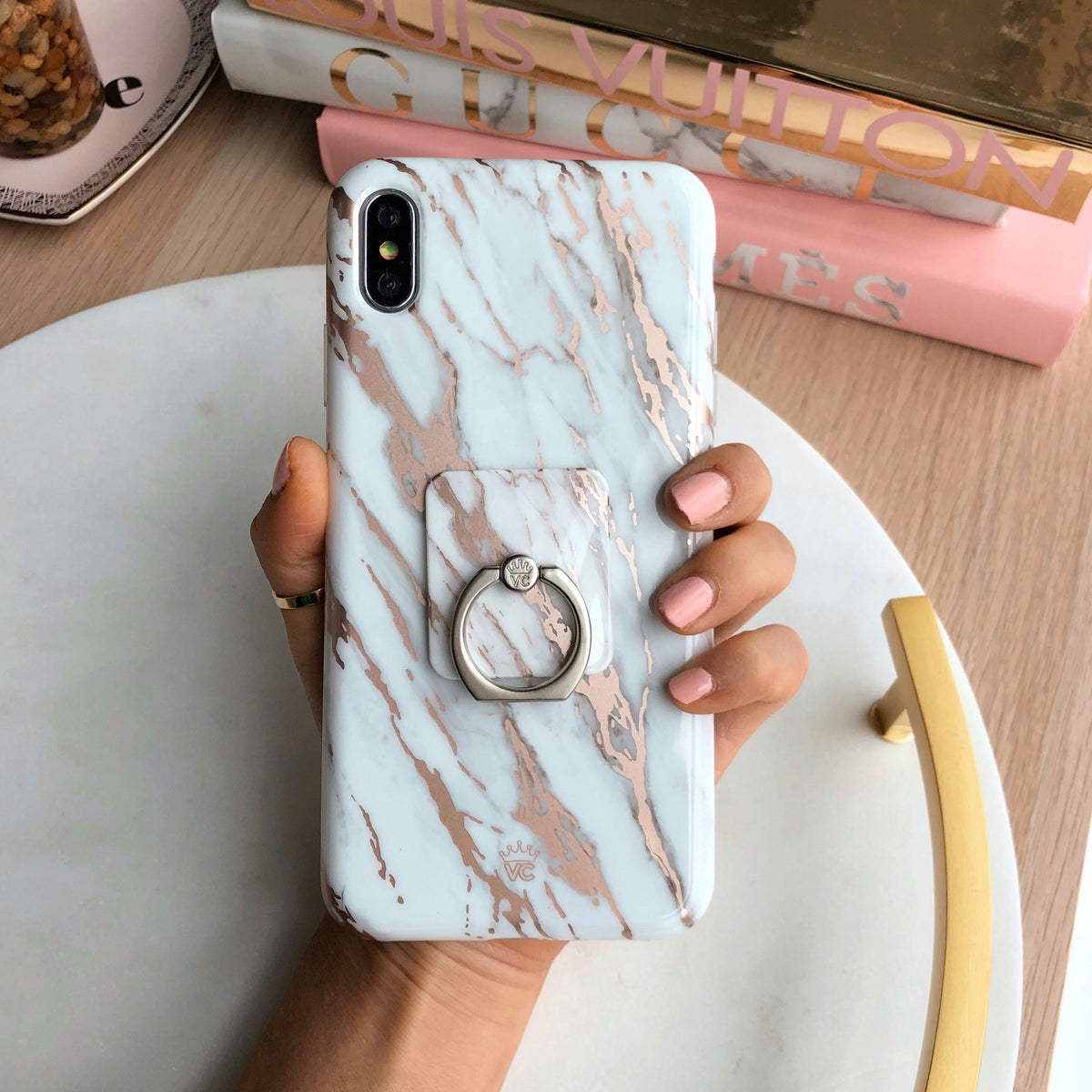 White Marble Rose Gold Chrome 2.0 iPhone Case