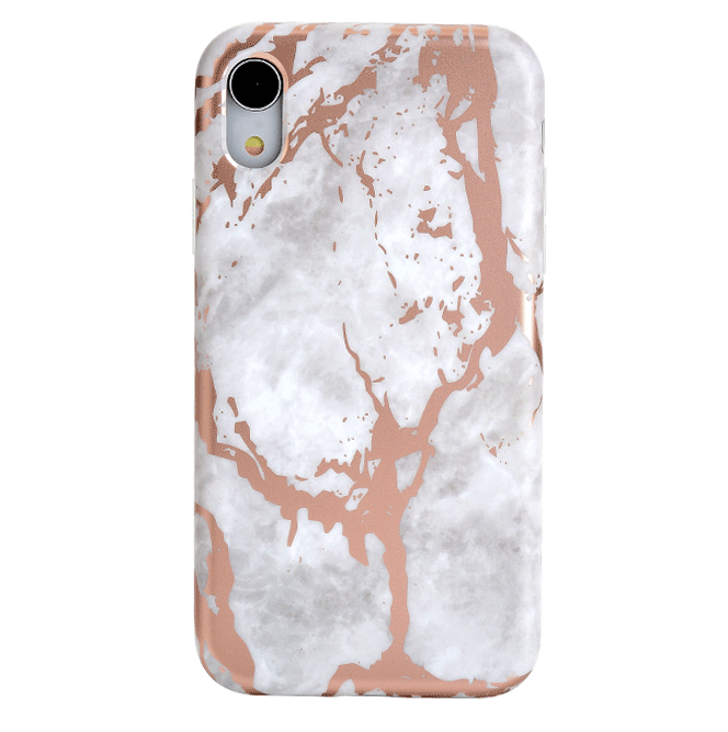 White Marble Rose Gold Chrome iPhone Case