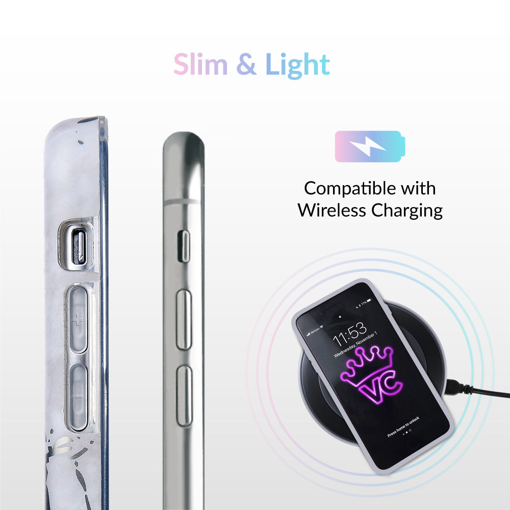 White Marble Silver Chrome iPhone Case
