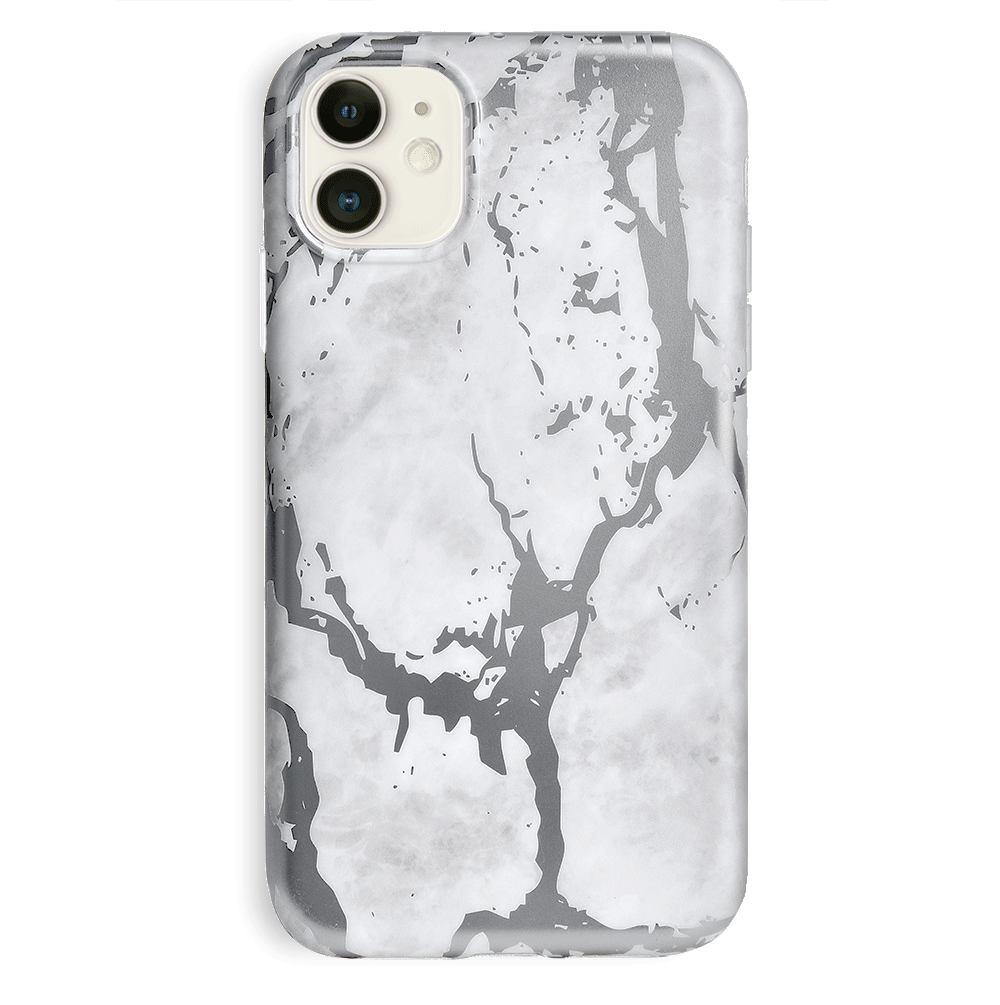 White Marble Silver Chrome iPhone Case