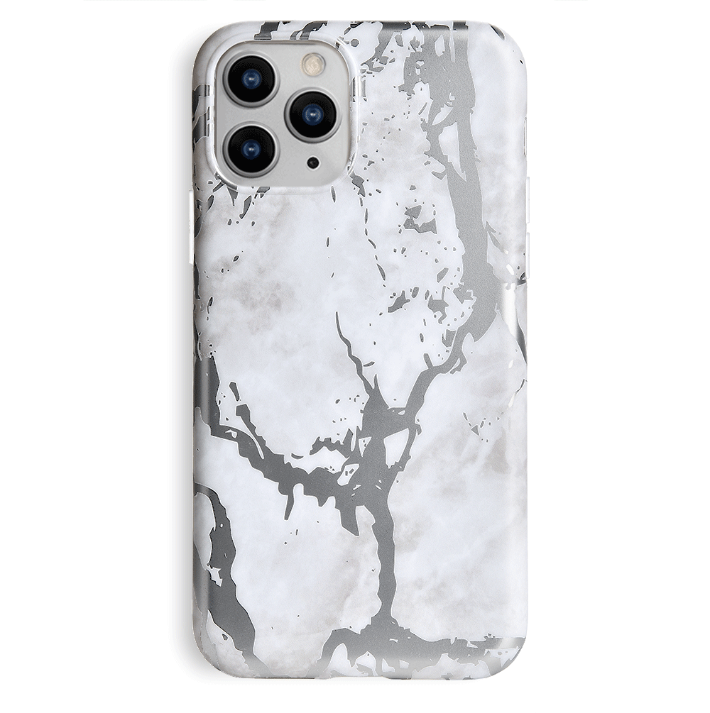 White Marble Silver Chrome iPhone Case