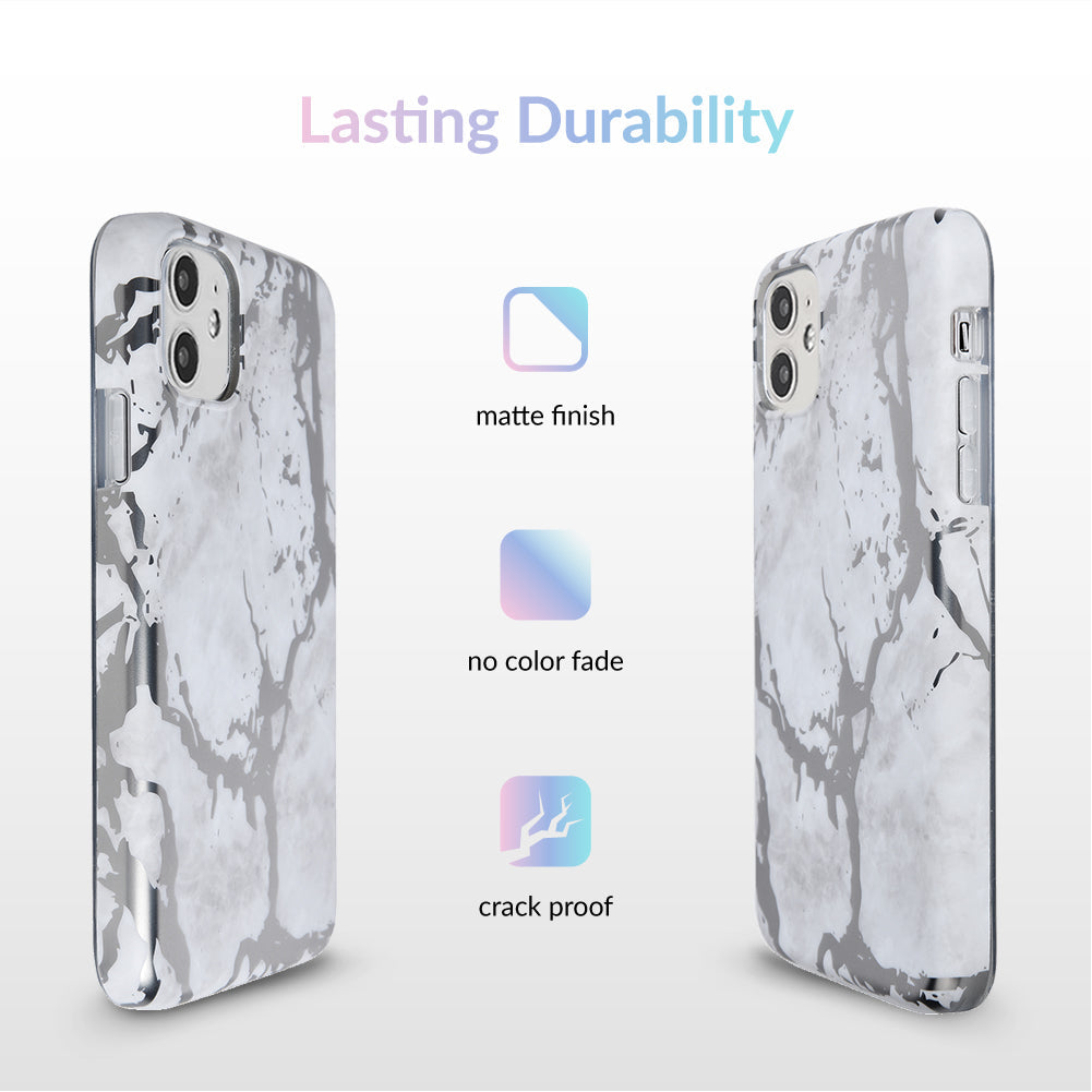 White Marble Silver Chrome iPhone Case